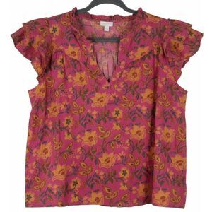 Jennifer grace womens large flutter sleeve top boho farm cottage blouse pink